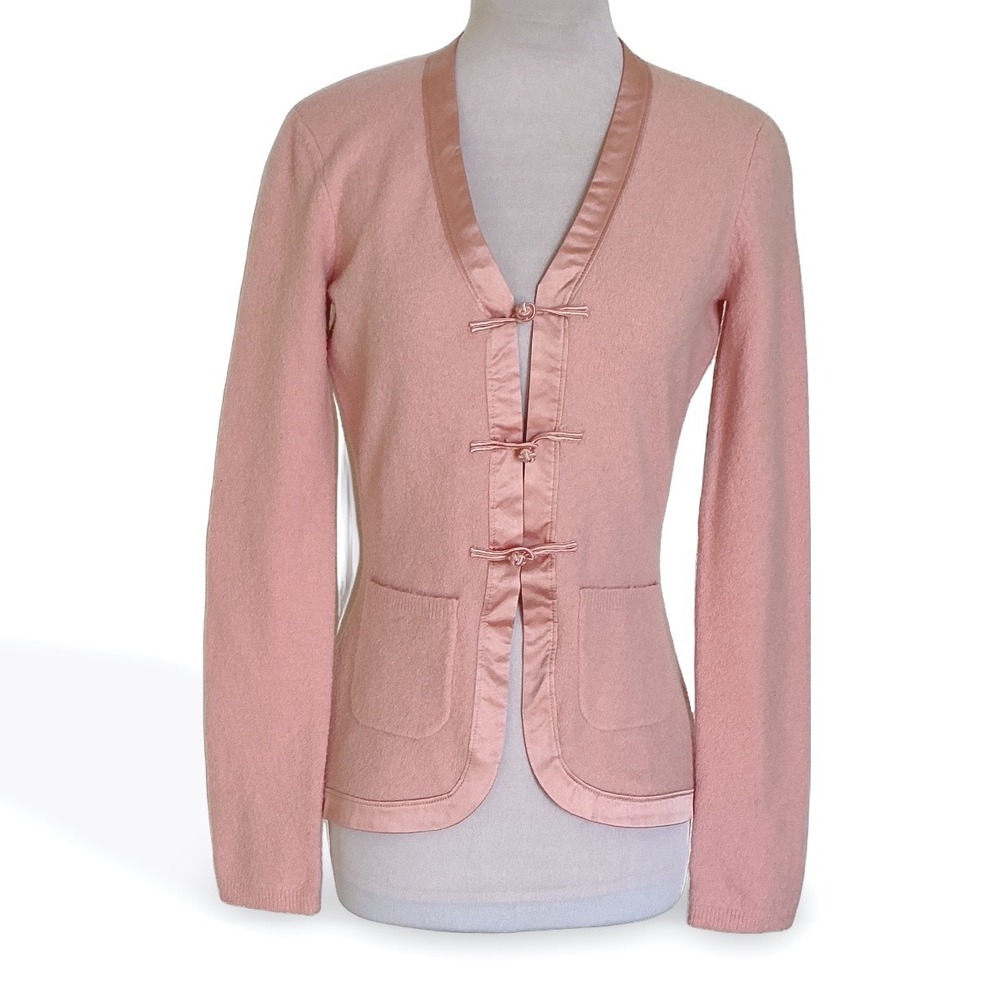 Moda International Pink Knit Cardigan XS Satin Trim Toggle Closure Balletcore